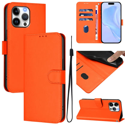 For iPhone 16 Pro Max Skin Feel Solid Color Leather Phone Case with Lanyard(Orange) - iPhone 16 Pro Max Cases by buy2fix | Online Shopping UK | buy2fix