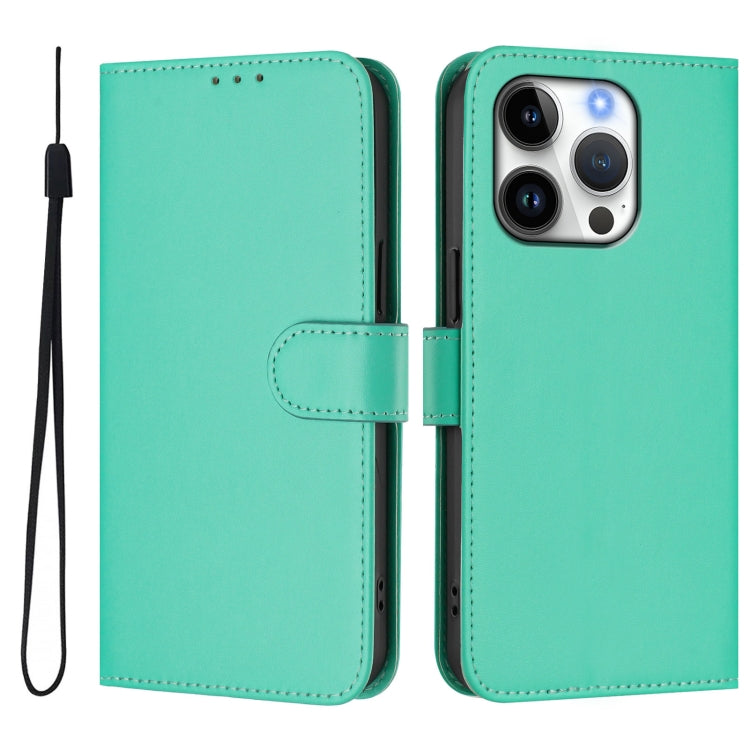 For iPhone 16 Pro Skin Feel Solid Color Leather Phone Case with Lanyard(Green) - iPhone 16 Pro Cases by buy2fix | Online Shopping UK | buy2fix