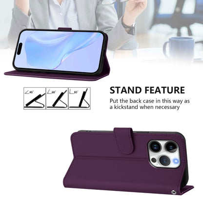 For iPhone 16 Pro Skin Feel Solid Color Leather Phone Case with Lanyard(Violet) - iPhone 16 Pro Cases by buy2fix | Online Shopping UK | buy2fix