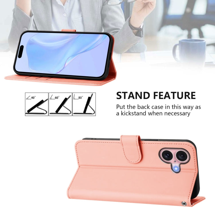 For iPhone 16 Skin Feel Solid Color Leather Phone Case with Lanyard(Pink) - iPhone 16 Cases by buy2fix | Online Shopping UK | buy2fix