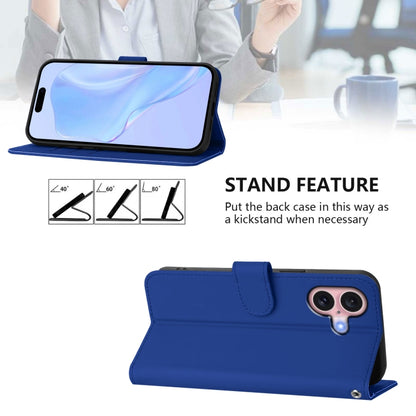 For iPhone 16 Skin Feel Solid Color Leather Phone Case with Lanyard(Dark Blue) - iPhone 16 Cases by buy2fix | Online Shopping UK | buy2fix