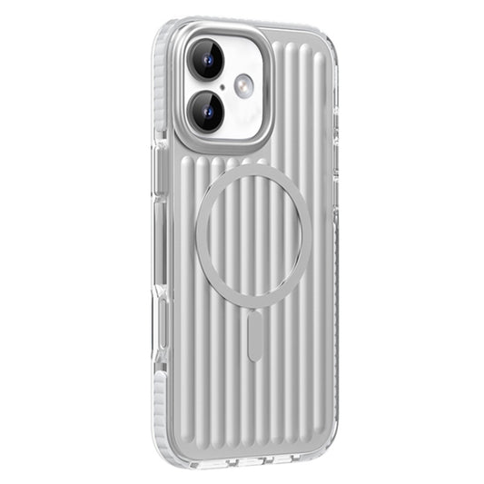 For iPhone 16 Mutural Corrugated Texture Magsafe Magnetic Shockproof Phone Case(Silver) - iPhone 16 Cases by Mutural | Online Shopping UK | buy2fix