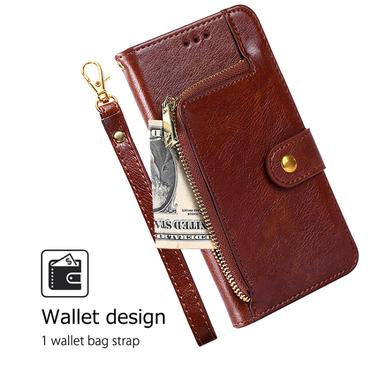 For iPhone 16 Pro Zipper Bag Leather Phone Case(Brown) - iPhone 16 Pro Cases by buy2fix | Online Shopping UK | buy2fix