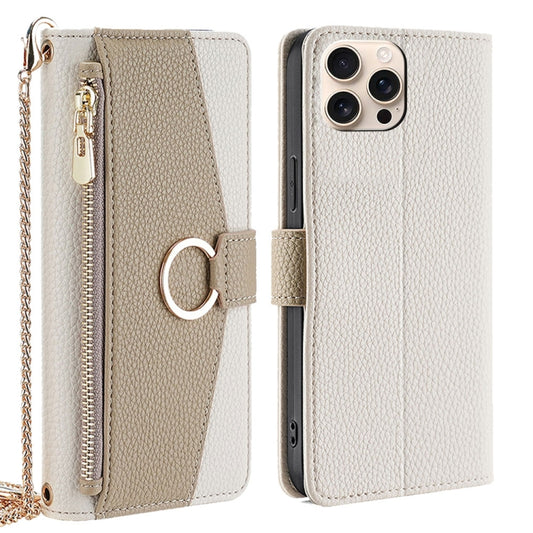 For iPhone 16 Pro Crossbody Litchi Texture Leather Phone Case(White) - iPhone 16 Pro Cases by buy2fix | Online Shopping UK | buy2fix