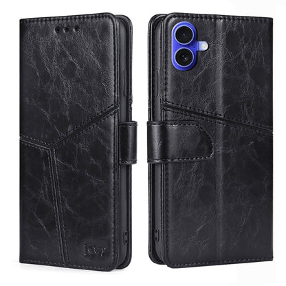 For iPhone 16 Geometric Stitching Leather Phone Case(Black) - iPhone 16 Cases by buy2fix | Online Shopping UK | buy2fix