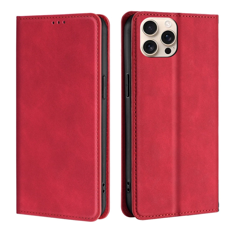 For iPhone 16 Pro Skin Feel Magnetic Leather Phone Case(Red) - iPhone 16 Pro Cases by buy2fix | Online Shopping UK | buy2fix