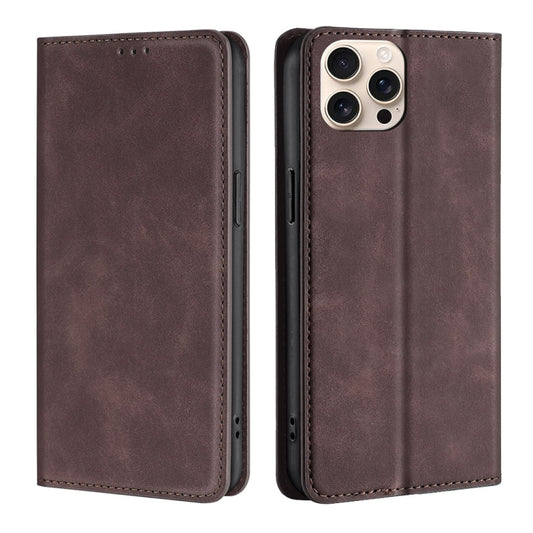 For iPhone 16 Pro Max Skin Feel Magnetic Leather Phone Case(Dark Brown) - iPhone 16 Pro Max Cases by buy2fix | Online Shopping UK | buy2fix