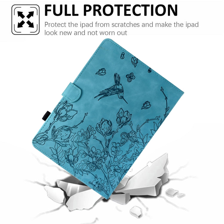 For Samsung Galaxy Tab S9 Flowers and Bird Embossed Smart Leather Tablet Case(Light Blue) - Galaxy Tab S9 Cases by buy2fix | Online Shopping UK | buy2fix