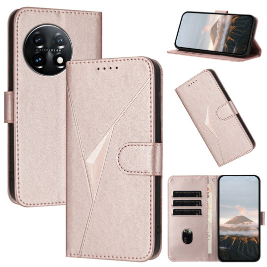 For OnePlus 11 Triangle Pattern Buckle Clasp Leather Phone Case(Rose Gold) - OnePlus Cases by buy2fix | Online Shopping UK | buy2fix