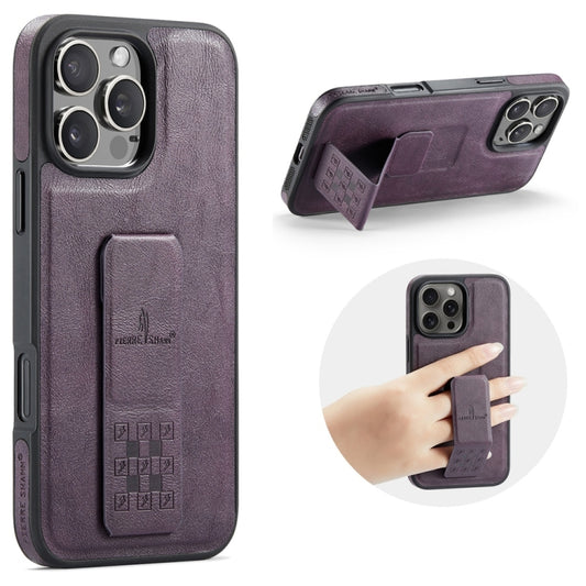 For iPhone 16 Pro Max Fierre Shann Oil Wax Cow Leather Holder Back Phone Case(Purple) - iPhone 16 Pro Max Cases by FIERRE SHANN | Online Shopping UK | buy2fix