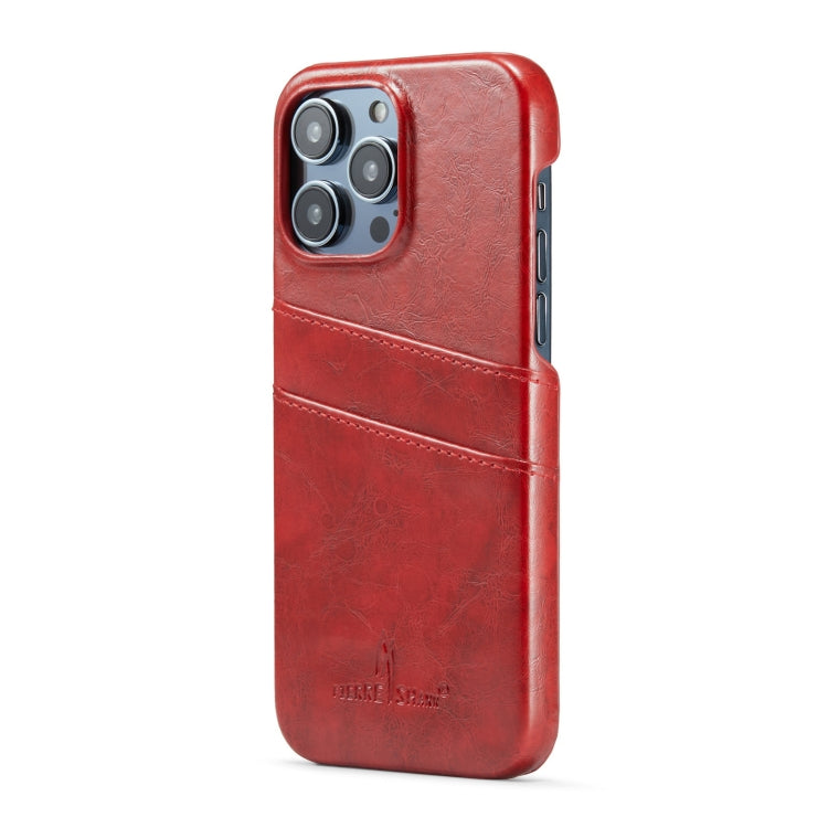 For iPhone 16 Pro Fierre Shann Retro Oil Wax Texture Card Slots PU Leather Phone Case(Red) - iPhone 16 Pro Cases by FIERRE SHANN | Online Shopping UK | buy2fix