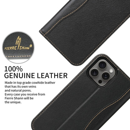 For iPhone 16 Pro Max Fierre Shann Cowhide Leather Flip Leather Phone Case(Black) - iPhone 16 Pro Max Cases by FIERRE SHANN | Online Shopping UK | buy2fix