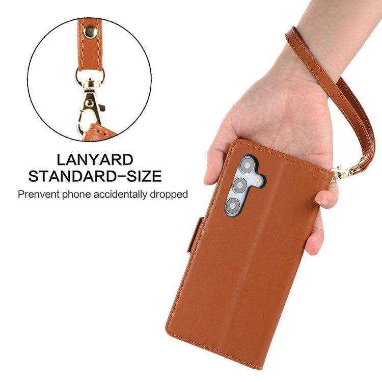 For Samsung Galaxy S25 / S24 5G Side Buckle RFID Anti-theft Leather Phone Case(Brown) - Galaxy S25 5G Cases by buy2fix | Online Shopping UK | buy2fix