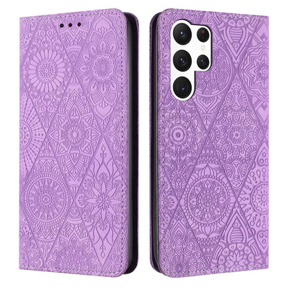 For Samsung Galaxy S25 Ultra 5G Ethnic Embossed Adsorption Leather Phone Case(Purple) - Galaxy S25 Ultra 5G Cases by buy2fix | Online Shopping UK | buy2fix