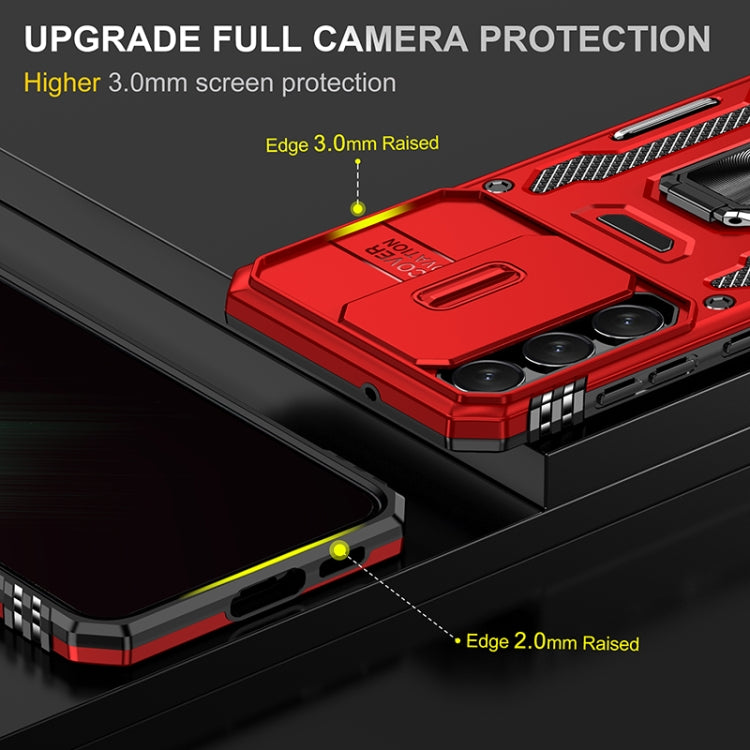 For Samsung Galaxy S25 5G Armor PC Hybrid TPU Camera Shield Phone Case(Red) - Galaxy S25 5G Cases by buy2fix | Online Shopping UK | buy2fix