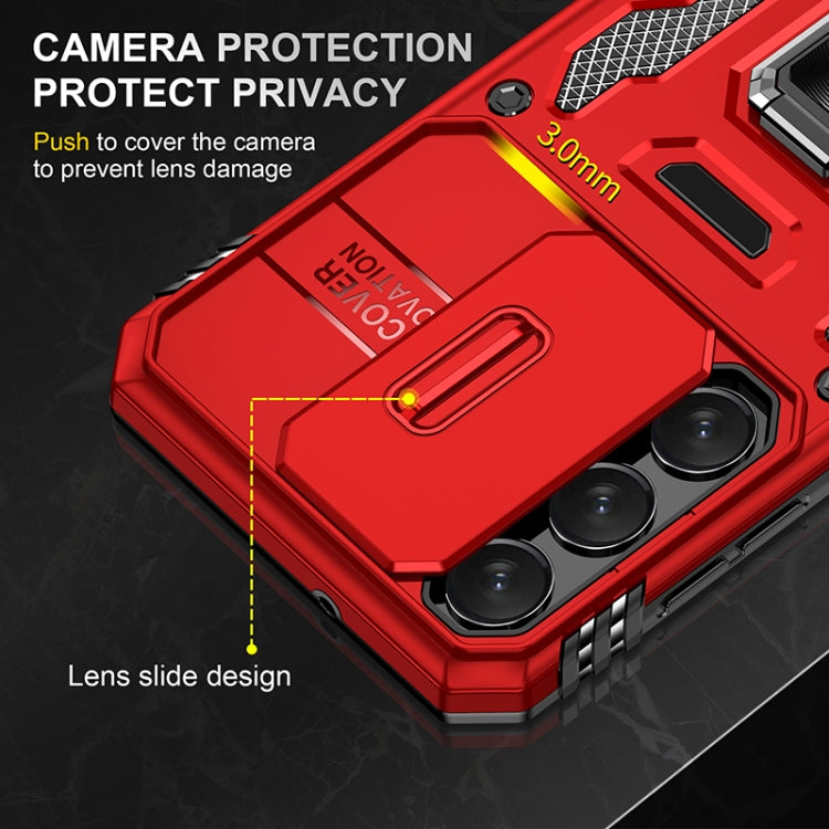 For Samsung Galaxy S25 5G Armor PC Hybrid TPU Camera Shield Phone Case(Red) - Galaxy S25 5G Cases by buy2fix | Online Shopping UK | buy2fix