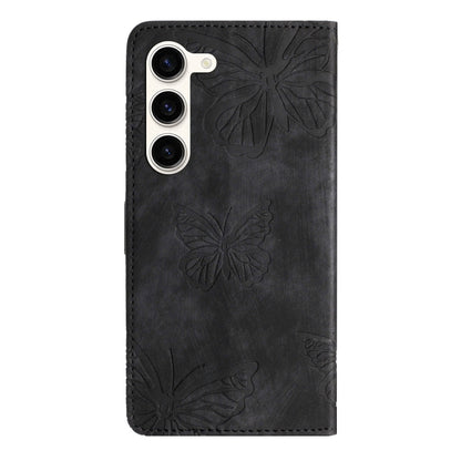 For Samsung Galaxy S25+ 5G Skin-feel Embossed Butterfly Leather Phone Case(Black) - Galaxy S25+ 5G Cases by buy2fix | Online Shopping UK | buy2fix