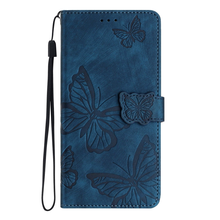 For Samsung Galaxy S25 Ultra 5G Skin-feel Embossed Butterfly Leather Phone Case(Blue) - Galaxy S25 Ultra 5G Tempered Glass by buy2fix | Online Shopping UK | buy2fix