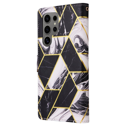 For Samsung Galaxy S25 Ultra 5G Marble Bronzing Stitching Leather Phone Case(Black) - Galaxy S25 Ultra 5G Cases by buy2fix | Online Shopping UK | buy2fix