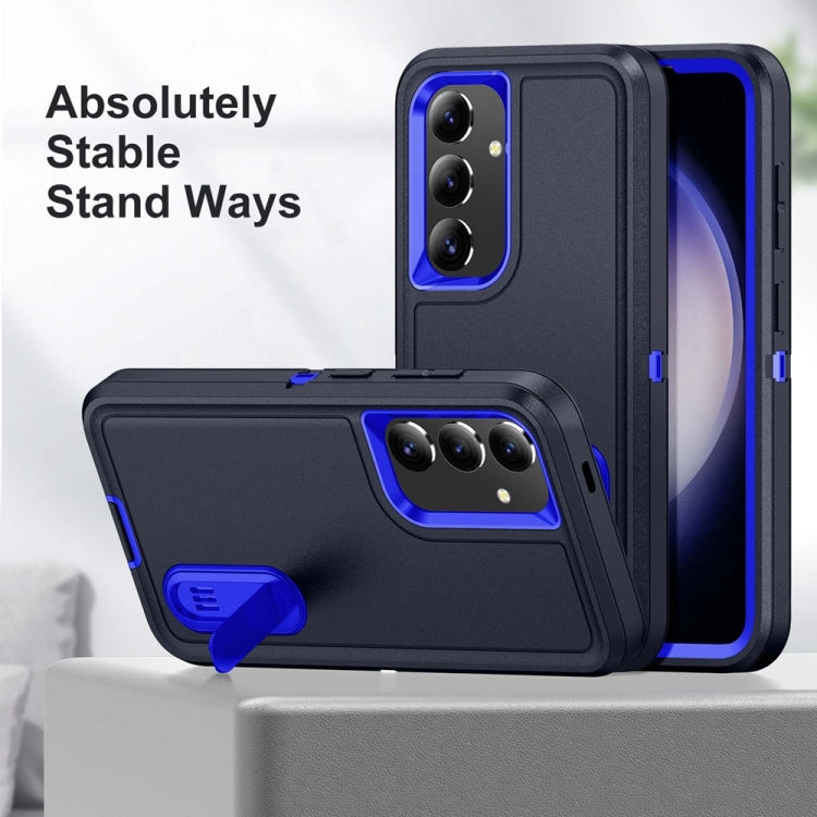 For Samsung Galaxy S24 / S25 5G Rugged PC Hybrid Silicone Phone Case with Holder(Dark Blue+Royal Blue) - Galaxy S25 5G Cases by buy2fix | Online Shopping UK | buy2fix