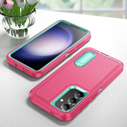 For Samsung Galaxy S24+ / S25+ 5G Rugged PC Hybrid Silicone Phone Case with Holder(Rose Red+Light Green) - Galaxy S25+ 5G Cases by buy2fix | Online Shopping UK | buy2fix