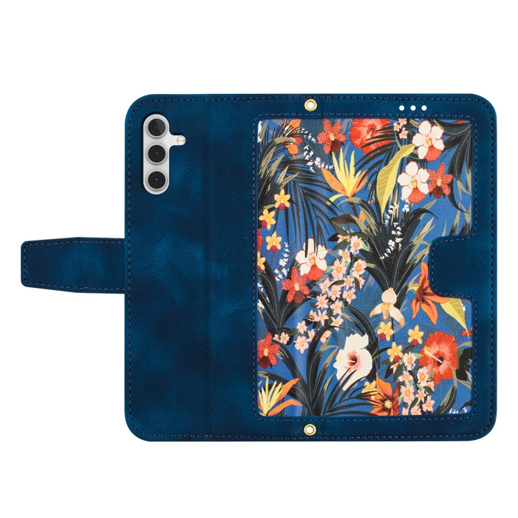 For Samsung Galaxy S25+ 5G Floral Pattern Leather Phone Case with Lanyard(Dark Blue) - Galaxy S25+ 5G Cases by buy2fix | Online Shopping UK | buy2fix