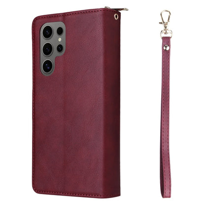 For Samsung Galaxy S25 Ultra 5G 9-Card Slots Zipper Wallet Bag Leather Phone Case(Wine Red) - Galaxy S25 Ultra 5G Cases by buy2fix | Online Shopping UK | buy2fix