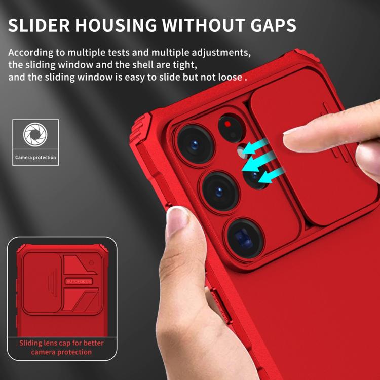 For Samsung Galaxy S25 Ultra 5G Stereoscopic Holder Sliding Camshield Phone Case(Red) - Galaxy S25 Ultra 5G Cases by buy2fix | Online Shopping UK | buy2fix