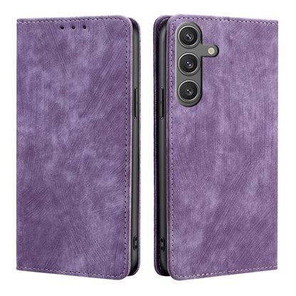 For Samsung Galaxy S25 5G RFID Anti-theft Brush Magnetic Leather Phone Case(Purple) - Galaxy S25 5G Cases by buy2fix | Online Shopping UK | buy2fix