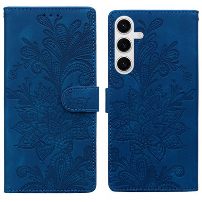 For Samsung Galaxy S25+ 5G Lace Floral Embossed Magnetic Buckle PU Phone Case With Wrist Strap(Blue) - Galaxy S25+ 5G Cases by buy2fix | Online Shopping UK | buy2fix