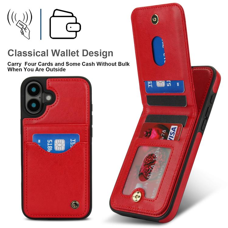 For iPhone 16 AwQuer Vertical Flip Card Bag Holder Leather Phone Case(Red) - iPhone 16 Cases by Awquer | Online Shopping UK | buy2fix