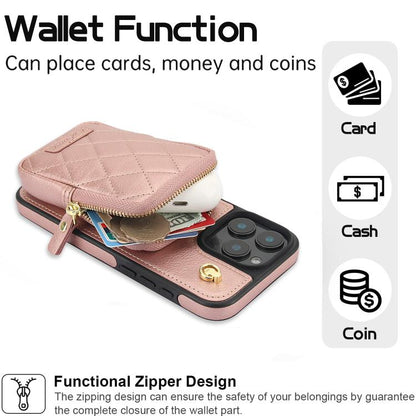 For iPhone 16 Pro Max AwQuer Crossbody Zipper Wallet Bag Litchi Leather Phone Case(Rose Gold) - iPhone 16 Pro Max Cases by Awquer | Online Shopping UK | buy2fix