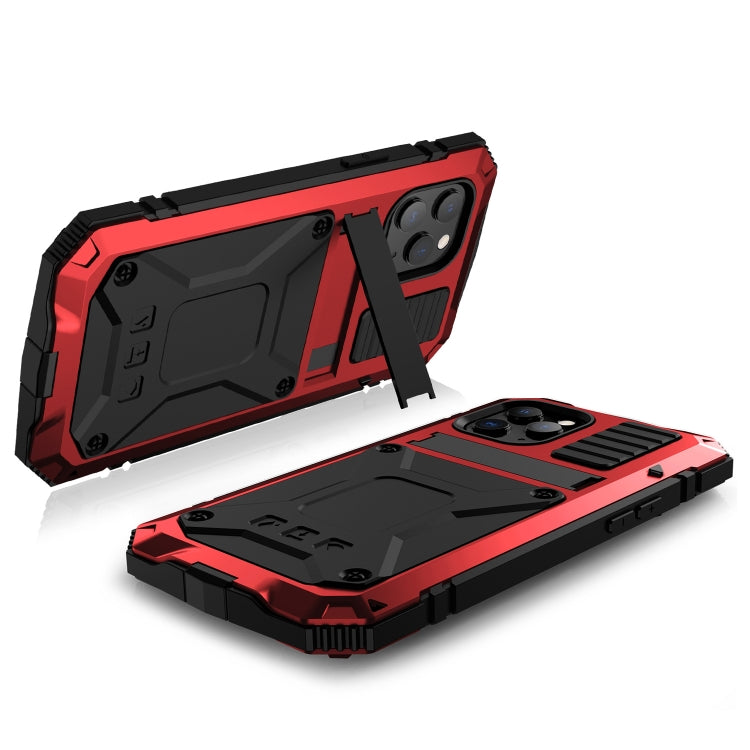 For iPhone 12 mini R-JUST Shockproof Waterproof Dust-proof Metal + Silicone Protective Case with Holder (Red) - iPhone 12 mini Cases by R-JUST | Online Shopping UK | buy2fix