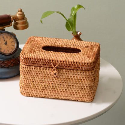 ZJH01 Square Shape Restaurant Desktop Rattan Braided Tissue Storage Box Case - Storage Boxes by buy2fix | Online Shopping UK | buy2fix