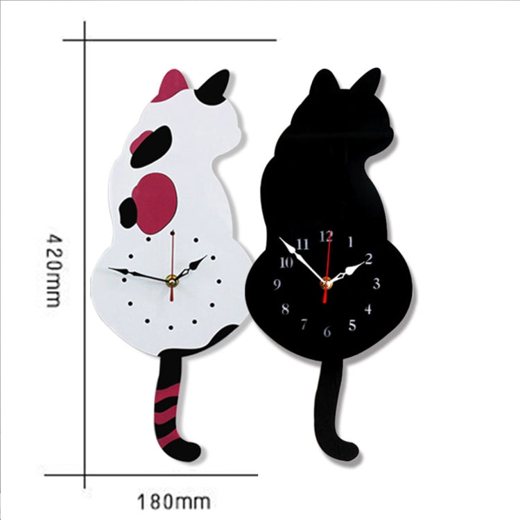 42x18cm Home Office Bedroom Decoration Battery Operated Cat Shaped Wall Clock with Swinging Tails(White) - Wall Clock by buy2fix | Online Shopping UK | buy2fix