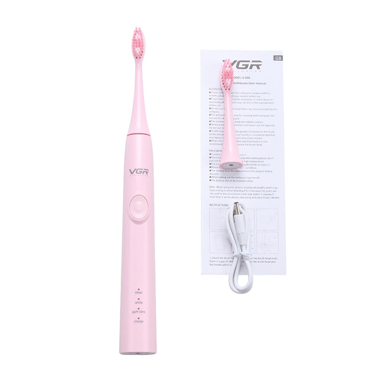 VGR V-806 IPX7 USB Magnetic Suspension Sonic Shock Toothbrush with Nemory Function (Pink) - Toothbrushes by VGR | Online Shopping UK | buy2fix