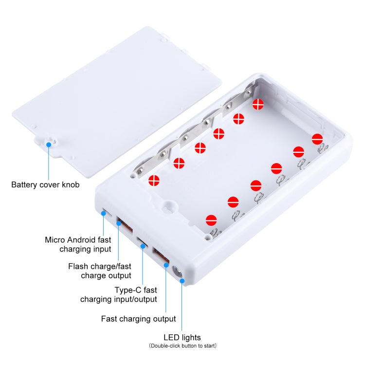 HAWEEL DIY 6 x 18650 Battery 24W Fast Charge Power Bank Box Case with Display, Not Include Battery (White) - Power Bank Box by HAWEEL | Online Shopping UK | buy2fix