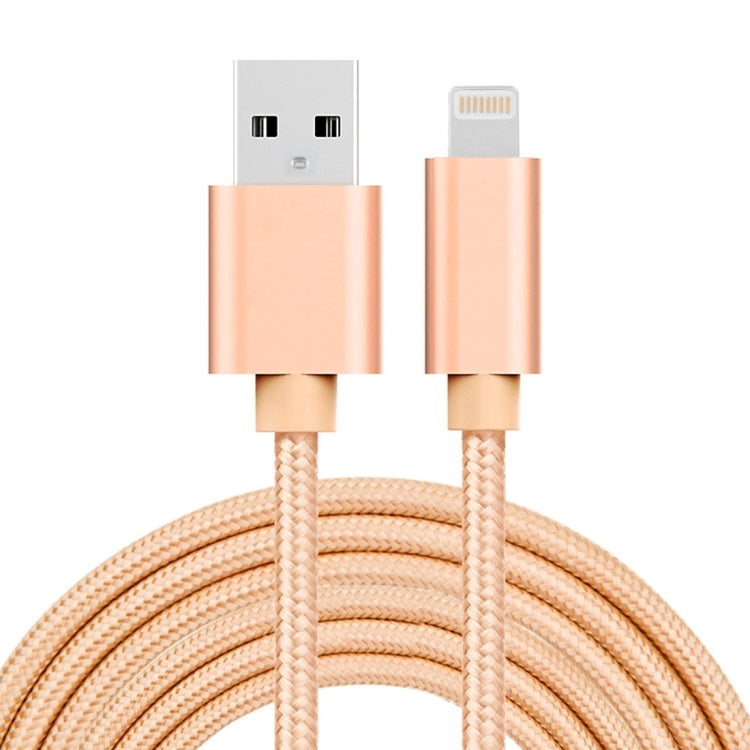 3m 3A Woven Style Metal Head 8 Pin to USB Data / Charger Cable(Gold) - Normal Style Cable by buy2fix | Online Shopping UK | buy2fix