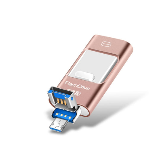 8GB USB 3.0 + 8 Pin + Mirco USB Android iPhone Computer Dual-use Metal Flash Drive (Rose Gold) - U Disk & Card Reader by buy2fix | Online Shopping UK | buy2fix