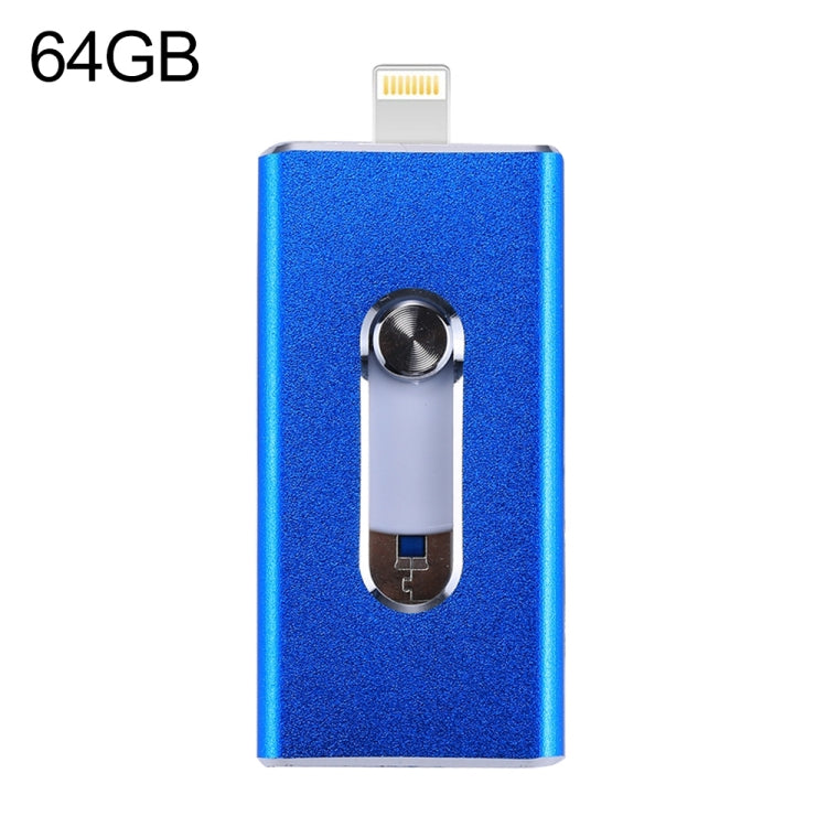 RQW-02 3 in 1 USB 2.0 & 8 Pin & Micro USB 64GB Flash Drive(Blue) - U Disk & Card Reader by buy2fix | Online Shopping UK | buy2fix