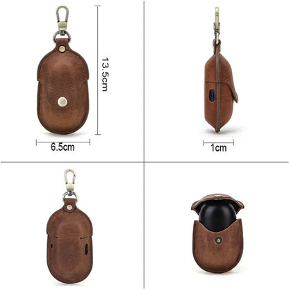 CF1109 For Galaxy Buds Crazy Horse Texture Clamshell Earphone Protective Leather Case with Hook (Brown) - Samsung Earphone Case by buy2fix | Online Shopping UK | buy2fix