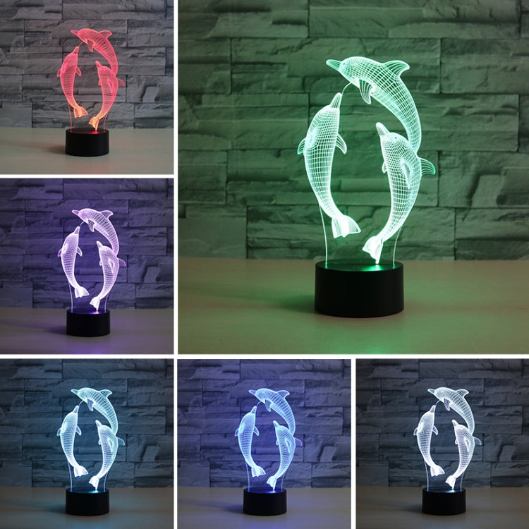 Three Dolphins Shape 3D Colorful LED Vision Light Table Lamp, USB Touch Version - Novelty Lighting by buy2fix | Online Shopping UK | buy2fix