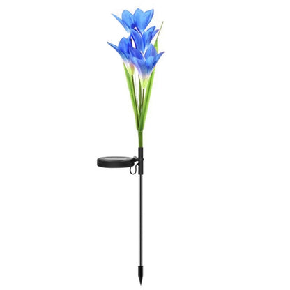 Simulated Lily Flower 4 Heads Solar Powered Outdoor IP55 Waterproof LED Decorative Lawn Lamp, Colorful Light (Blue) - Solar Lights by buy2fix | Online Shopping UK | buy2fix