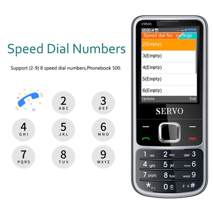 SERVO V9500 Mobile Phone, Russian Key, 2.4 inch, Spredtrum SC6531CA, 21 Keys, Support Bluetooth, FM, Magic Sound, Flashlight, GSM, Quad SIM(Black) - SERVO by SERVO | Online Shopping UK | buy2fix