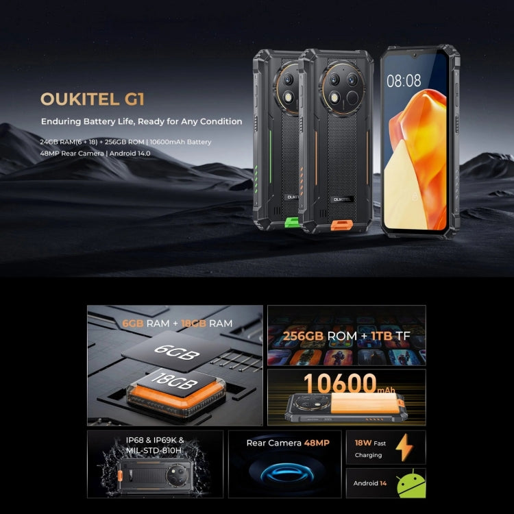 Oukitel G1 Rugged Phone, 6GB+256GB, Fingerprint Identification, 6.52 inch Android 14 T606 Octa Core, NFC, OTG, Network: 4G (Green) - Other by OUKITEL | Online Shopping UK | buy2fix