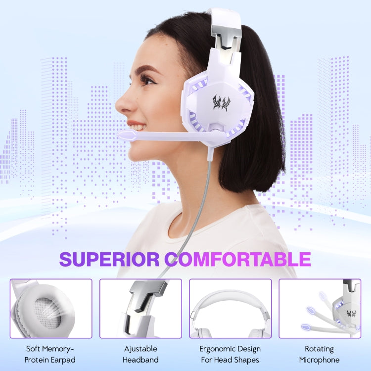 KOTION EACH G2000 Over-ear Gaming Headset with Mic Stereo Bass LED Light,Cable Length: 2.2m(White) - Multimedia Headset by KOTION EACH | Online Shopping UK | buy2fix