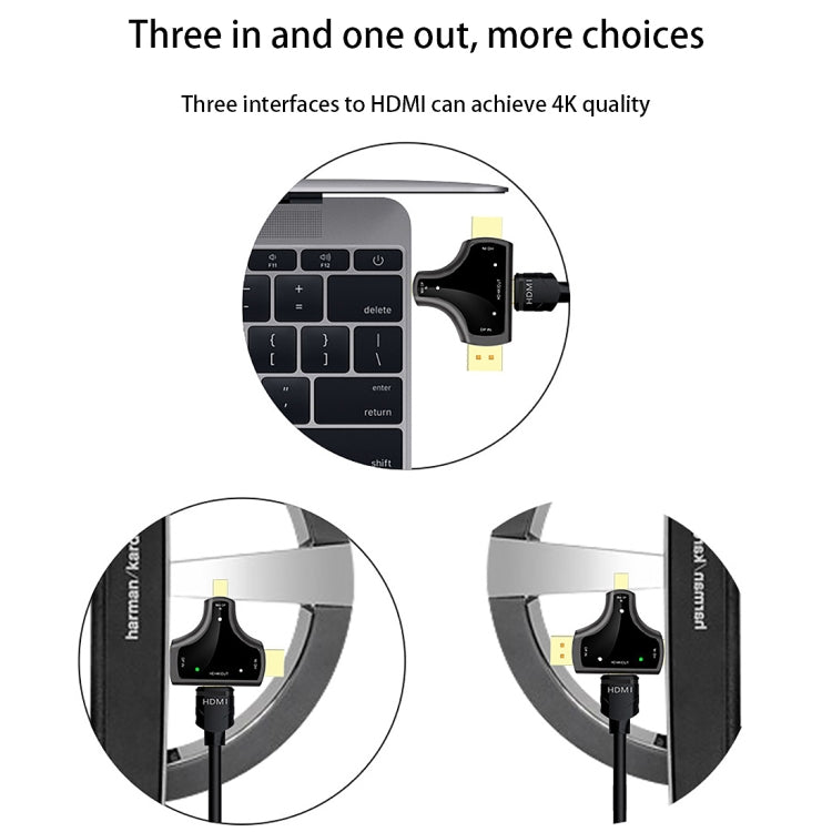 D62A DisplayPort + Mini DP + HDMI Male to HDMI Female 3 in 1 Adapter - Converter & Adapter by buy2fix | Online Shopping UK | buy2fix