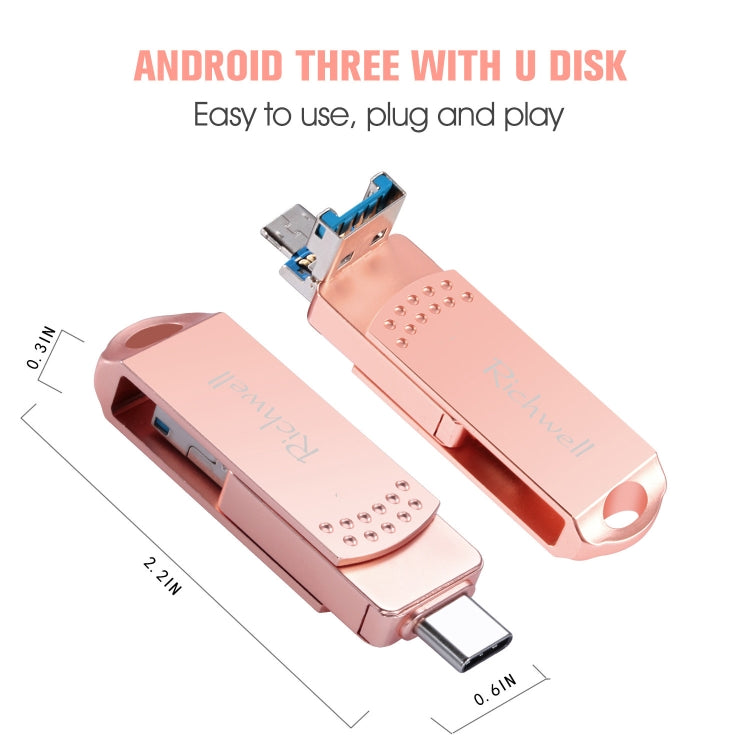 Richwell 3 in 1 128G Type-C + Micro USB + USB 3.0 Metal Flash Disk with OTG Function(Silver) - U Disk & Card Reader by Richwell | Online Shopping UK | buy2fix