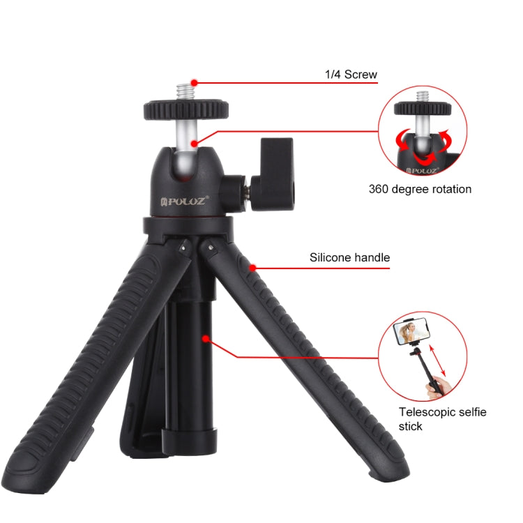 PULUZ Selfie Sticks Tripod Mount + Phone Clamp with Tripod Adapter & Long Screw(Black) - Desktop Holder by PULUZ | Online Shopping UK | buy2fix