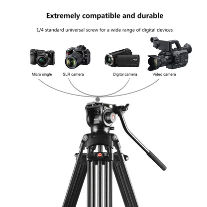 PULUZ Professional Heavy Duty Video Camcorder Aluminum Alloy Tripod with Fluid Drag Head for DSLR / SLR Camera, Adjustable Height: 80-160cm(Black) - Tripods by PULUZ | Online Shopping UK | buy2fix